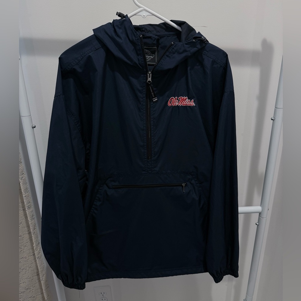 Charles River Ole Miss Rebels Navy Pullover Windbreaker Hooded Quarter Zip M